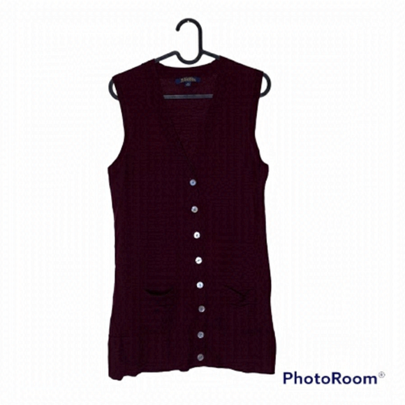 Brooks Brothers Jackets & Blazers - BROOKS BROTHERS Extra Fine Merino Wool Button Front Long Line Vest In Maroon